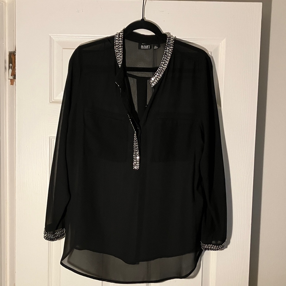 a.n.a Black Sheer Blouse with Embellished Trim
